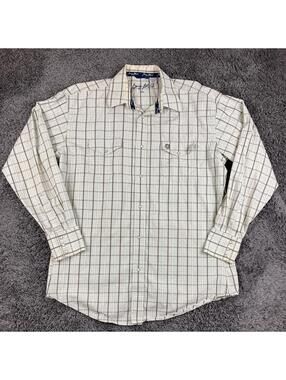 George Strait Wrangler Western Shirt  Mens Sage Green Plaid Pearl Snap Cotton XL